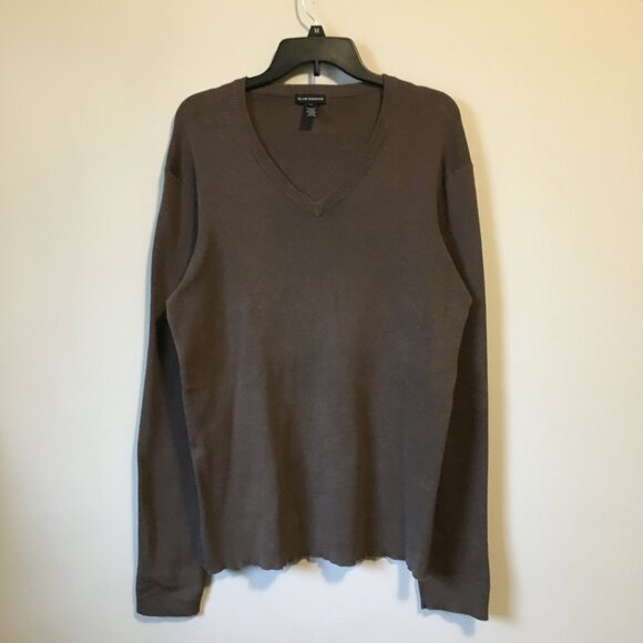 Club Monaco Long Brown Cotton Blend Knit V-Neck Sweater - Picture 1 of 14